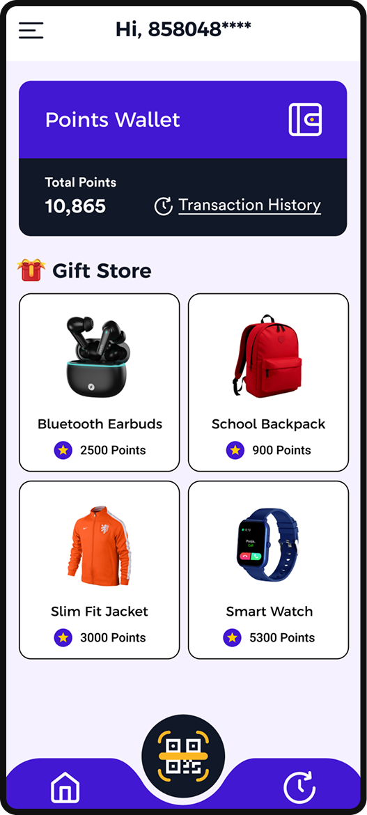 point-based loyalty program home screen