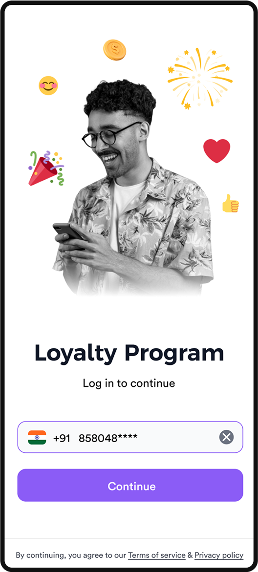 Loyalty program mobile number based login screen